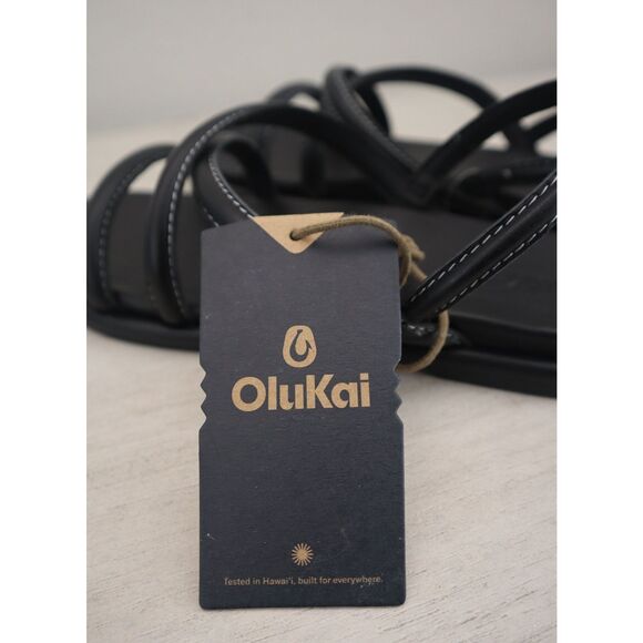 OluKai 20515-4040 Women's Sz 8W Black Leather Tiare Strappy Slip-On Sandals - Picture 14 of 16